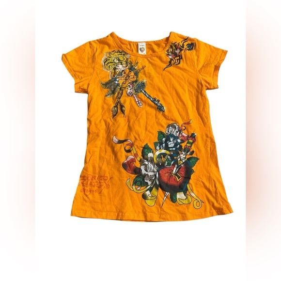 ED HARDY, orange authentic Y2K tee, Large - Picture 2 of 10